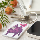 Französische Bulldogge mit Zylinder Shirt Sleutelhanger (Voorkant Rechts)