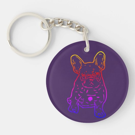 Französische Bulldogge Neon Herz French Bulldog Sleutelhanger (Voorkant)