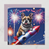 Französische Bulldogge Neujahr lustig Rakete (Voorkant / Achterkant)