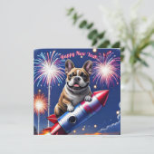 Französische Bulldogge Neujahr lustig Rakete (Staand voorkant)