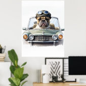 Französische Bulldogge Oldtimer Bulldog Vatertag Poster (Thuiskantoor)