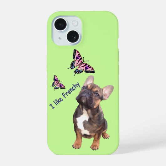 Französische Bulldogge Schmetterling iPhone 15 Case (Achterkant)