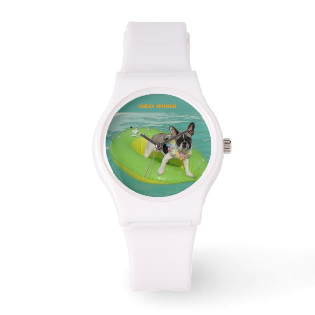 Französische Bulldogge Sommer French Bulldog Horloge (Voorkant)