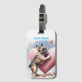Französische Bulldogge Springt aus  Herz Bagagelabel (Voorkant (verticaal))