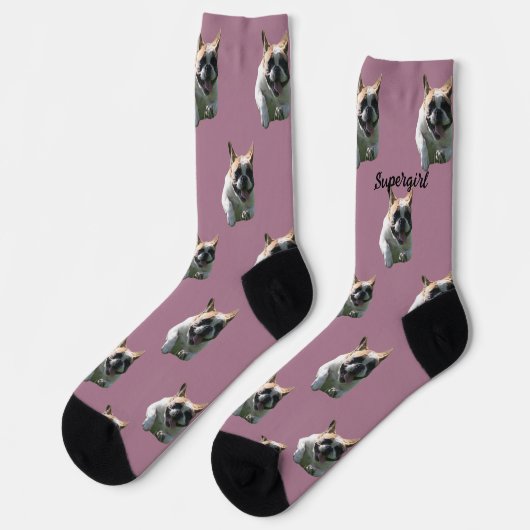 Französische Bulldogge Supergirl  Socken Sokken (Links)