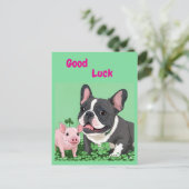 Französische Bulldogge viel Glück French Bulldog Briefkaart (Staand voorkant)