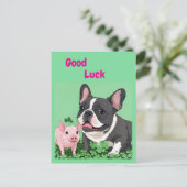 Französische Bulldogge viel Glück French Bulldog Feestdagenkaart (Staand voorkant)