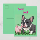 Französische Bulldogge viel Glück French Bulldog Feestdagenkaart (Voorkant / Achterkant)