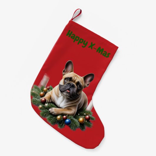Französische Bulldogge Weihnachten Kranz Kleine Kerstsok (Voorkant (Hangend))