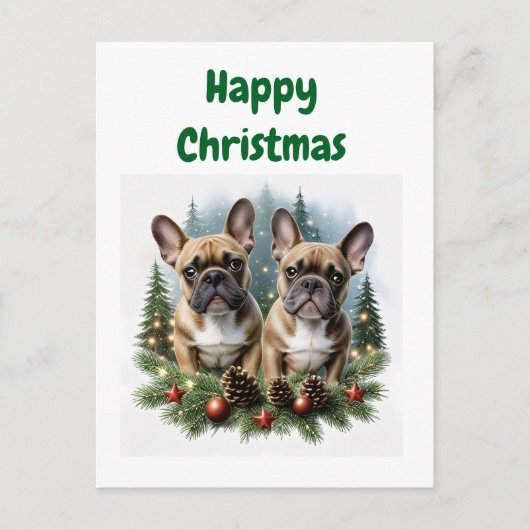 Französische Bulldogge  Weihnachtskranz Bulldog Briefkaart (Voorkant)