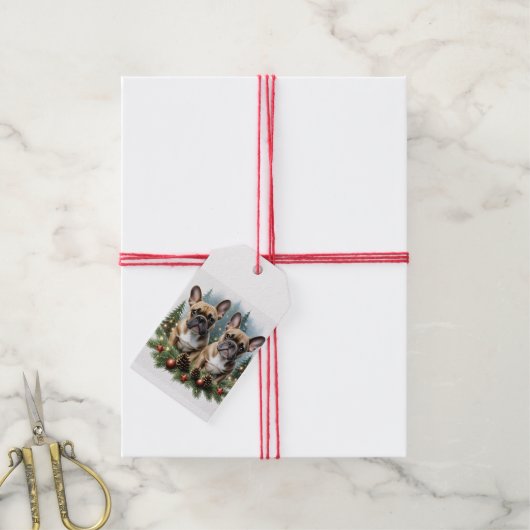 Französische Bulldogge  Weihnachtskranz Bulldog Cadeaulabel (Met Touw)