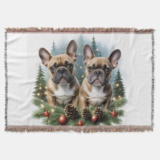 Französische Bulldogge Weihnachtskranz Bulldog Deken (Voorkant)