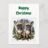 Französische Bulldogge Weihnachtskranz Bulldog Feestdagenkaart (Voorkant)