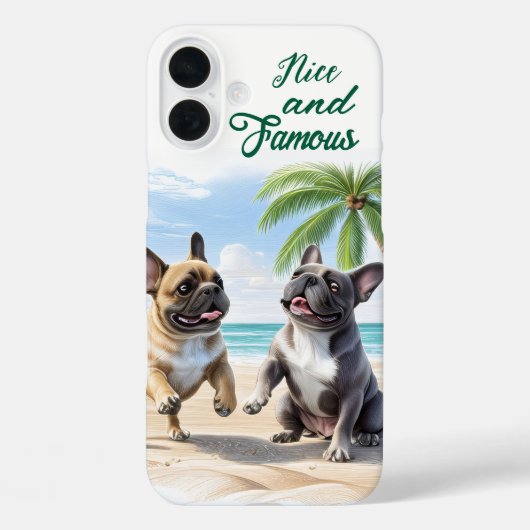 Französische Bulldoggen am Strand in Urlaub Case-Mate iPhone Case (Achterkant)