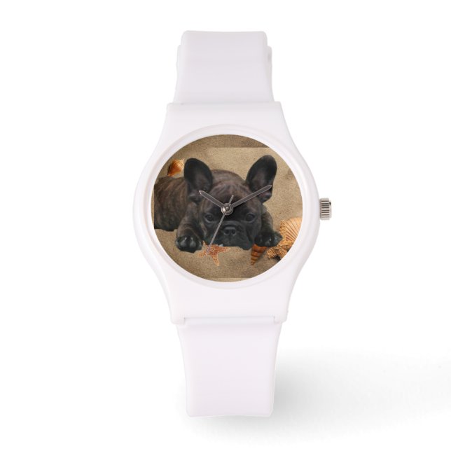 Französische Bulldoggen Armbanduhr Horloge (Voorkant)
