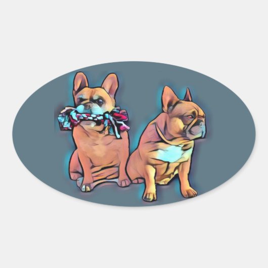 Französische Bulldoggen Aufkleber Ovale Sticker (Voorkant)