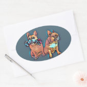 Französische Bulldoggen Aufkleber Ovale Sticker (Envelop)
