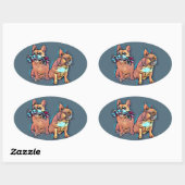 Französische Bulldoggen Aufkleber Ovale Sticker (Vel)