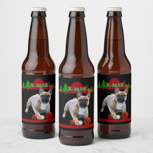 Französische Bulldoggen Christmas french Bulldog Bier Etiket (Flessen)