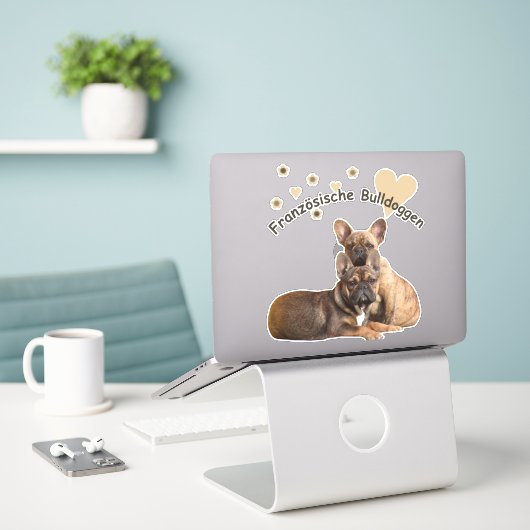 Französische Bulldoggen Herzen French Bulldog Sticker (Laptop op bureau)