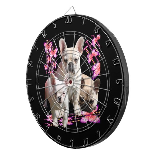 Französische Bulldoggen Schmetterlings Tag Dartbord (Voorkant Rechts)
