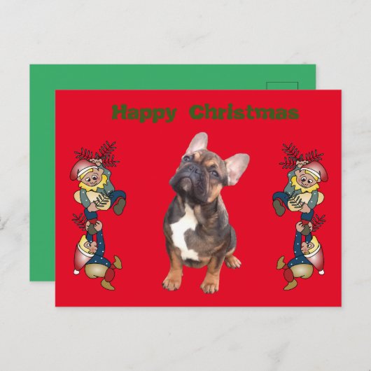 Französische Bulldoggen Weihnachten Feier Briefkaart (Voorkant / Achterkant)