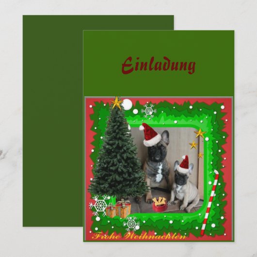 Französische Bulldoggen Weihnachten Feier Kaart (Voorkant / Achterkant)