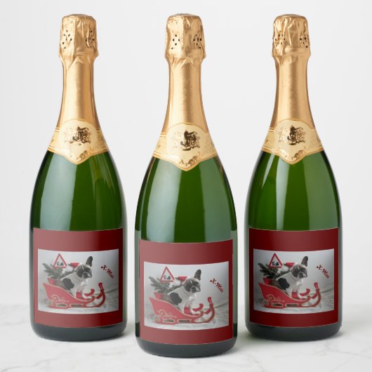 Französische Bulldoggen Weihnachten Sparkling Wine Sparkling Wijnetiket (Flessen)