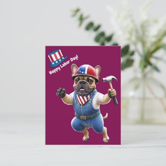 Französischen Bulldoggen Happy Labor Day  Briefkaart (Staand voorkant)