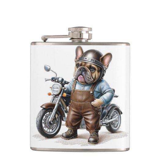 Französischen Bulldoggen Motorrad Heupfles (Voorkant)
