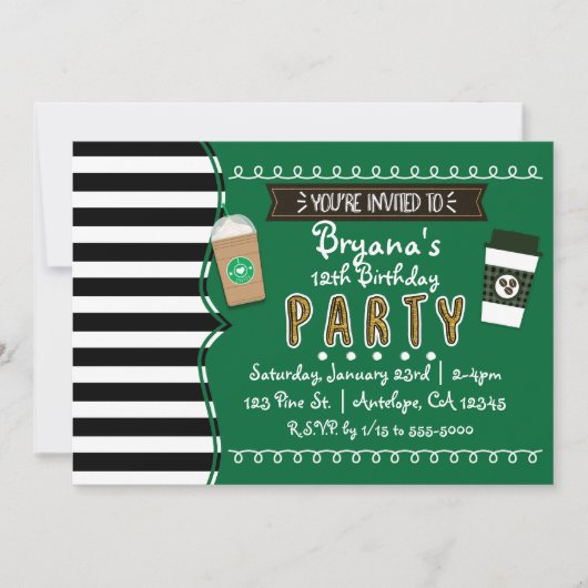 Frap Coffee Verjaardagsfeest Chic Uitnodigingen (Voorkant)