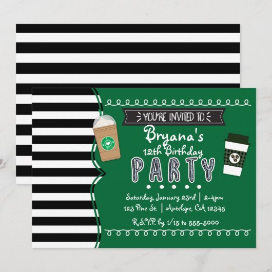 Frap Koffie Verjaardagsfeest Tiener Uitnodigingen (Voorkant / Achterkant)
