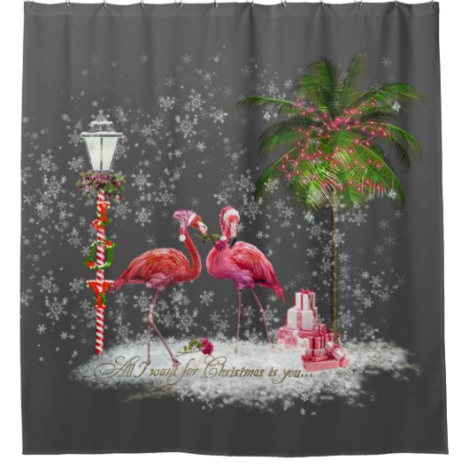 Frase de Natal Com Casal de Flamingos Douchegordijn (Voorkant)