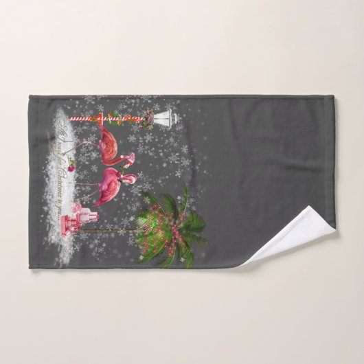 Frase de Natal Com Casal de Flamingos Handdoek (Handdoek)