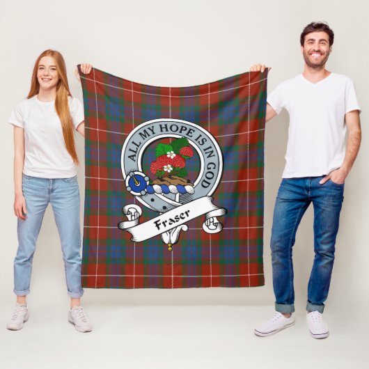 Fraser Ancient Clan badge Tartan Pset Fleece Deken (In situ)