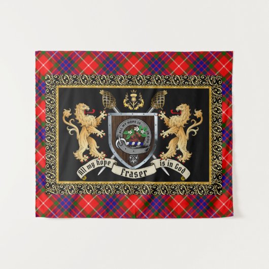 Fraser Clan badge & Motto w/Lions Wandkleed (Voorkant (horizontaal))
