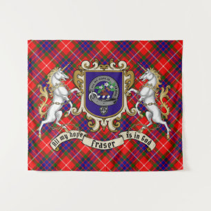 Fraser Clan Badge & Unicorns met Tartan Wandkleed