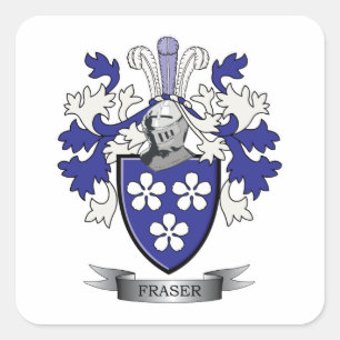 Fraser Family Crest Coat of Arms Vierkante Sticker