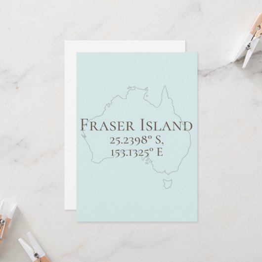 Fraser Island Australia Latitude & Longitude Kaart (Voorkant / Achterkant in situ)