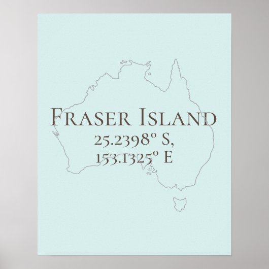 Fraser Island Australia Latitude & Longitude Poster (Voorkant)