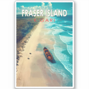Fraser Island K'gari Australië Travel Art Vintage Sticker