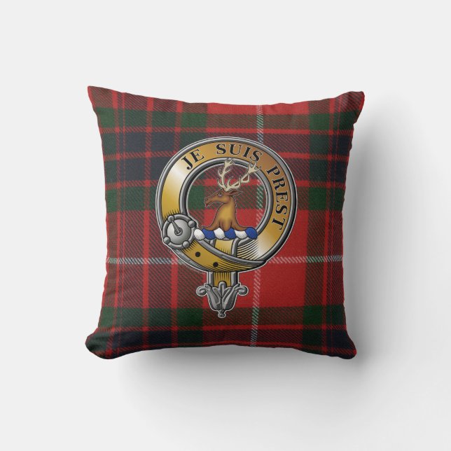 Fraser Lovat Tartan & Badge Kussen (Voorkant)