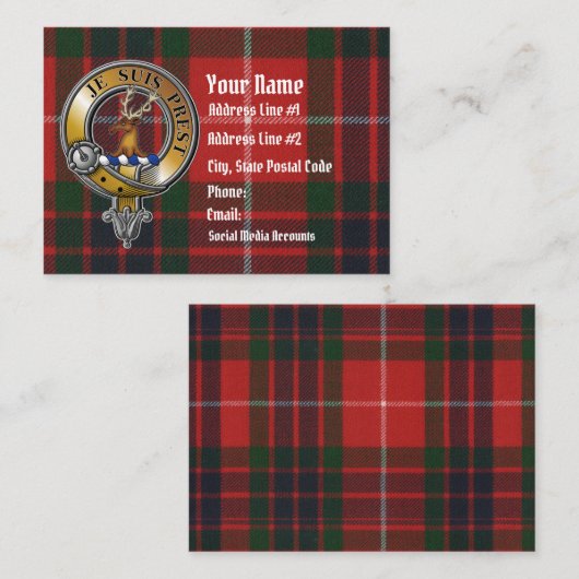 Fraser Lovat Tartan & Badge Visitekaartje (Voorkant / Achterkant)