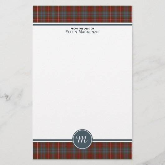 Fraser Lovat Verweerde Tartan Monogram Stationery Briefpapier (Voorkant)