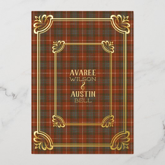 Fraser Red Verweerd Tartan Gouden Folie Uitnodigin Folie Uitnodiging (Voorkant)