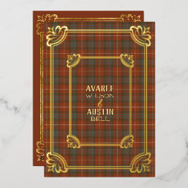 Fraser Red Verweerde Tartan Gouden Folie Uitnodigi Uitnodiging