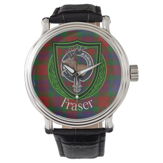 Fraser Schotse Clan Tartan & Wapen Horloge (Voorkant)