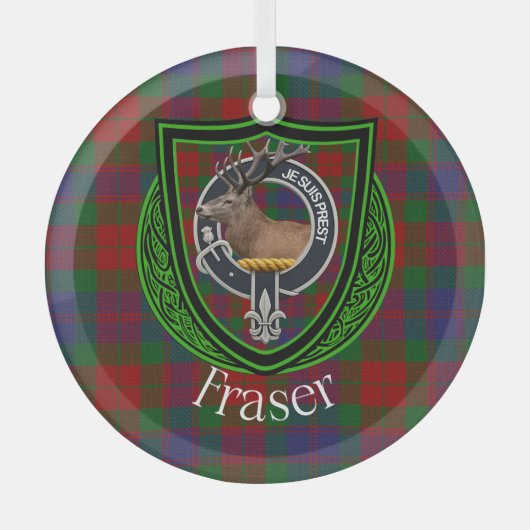 Fraser Scottish Clan Tartan & Crest Glas Ornament (Voorkant)