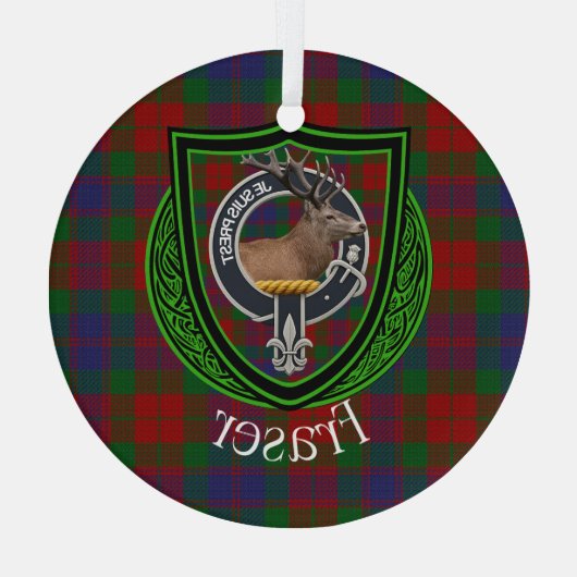 Fraser Scottish Clan Tartan & Crest Glas Ornament (Achterkant)