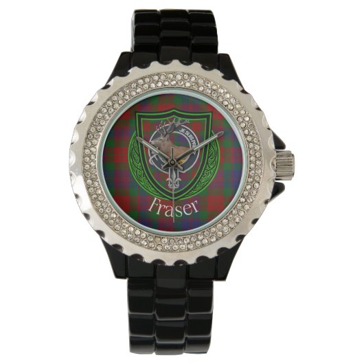 Fraser Scottish Clan Tartan & Crest Horloge (Voorkant)